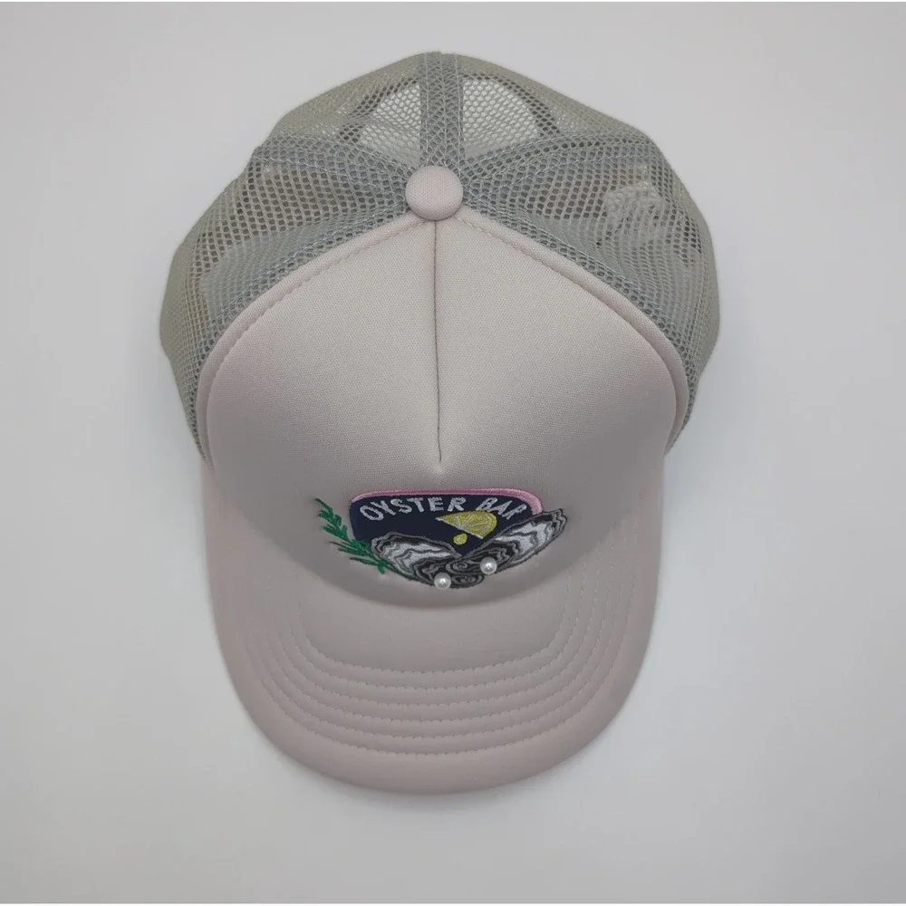 Patchwork by La Valentina Oyster Bar Trucker Hat Pink Mesh Snapback Pearl Detail